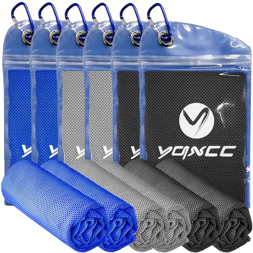 YQXCC 6 Pack Cooling Towels 40"x12", Cold Cool for Neck & Face | Cooling Neck Wraps, Soft Breathable Microfiber Chilly Towels, Ideal for Gym, Yoga, Golf, Running, Camping & Hot Weather - color: Dark Blue*2 + Light Gray*2 + Dark Gray*2