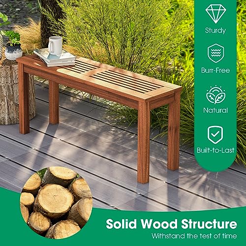 Tangkula Patio Wood Bench, 2-Person Solid Wood Bench with Slatted Seat, 39.5" Long Loveseat with Stable Wood Frame, Indoor Outdoor Dining Bench for Backyard, Poolside, Entryway (1) - size: 39.5"