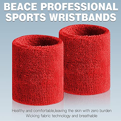 BEACE Sweatbands Sports Wristband for Men & Women - Moisture Wicking Athletic Cotton Terry Cloth Sweatband for Tennis, Basketball, Running, Gym, Working Out - color: Red/White/DP Blue