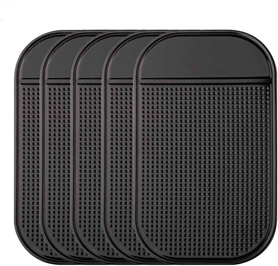 Car Dashboard Non Slip Mat, Bysameyee 5-Pack Anti-Slide Sticky Extra-Thick Dash Pad for Radar Detector, Cell Phone, Keys, Glass, Mirrors, Metal, GPS, Coins - size: 5.5 x 3.2 Inch