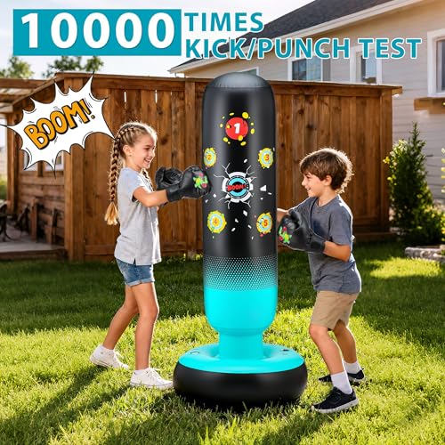 Punching Bag for Kids 65" Inflatable Dinosaur Kids Punching Bag with Boxing Gloves Boxing Bag Set with Pump Dinosaur & Hitting Target Pattern 2 in 1 Birthday Gifts for Boys & Girls Age 3-12