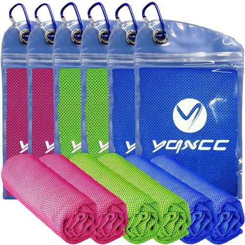 YQXCC 6 Pack Cooling Towels 40"x12", Cold Cool for Neck & Face | Cooling Neck Wraps, Soft Breathable Microfiber Chilly Towels, Ideal for Gym, Yoga, Golf, Running, Camping & Hot Weather - color: Dark Blue*2 + Rose Red*2 + Green*2