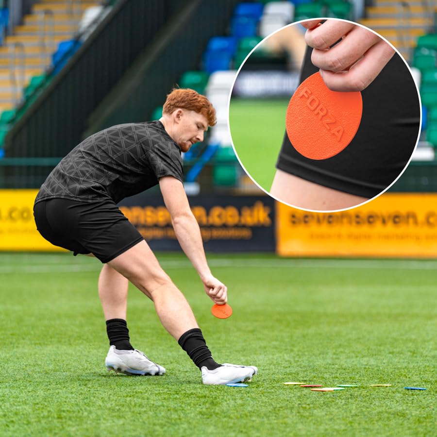 FORZA Flat Disc Markers | Brightly Colored Training Markers for Soccer & Outdoor Play – Available in Mini (Set of 20) or Standard (Set of 10) - color: Orange, style: Mini (3.5in)