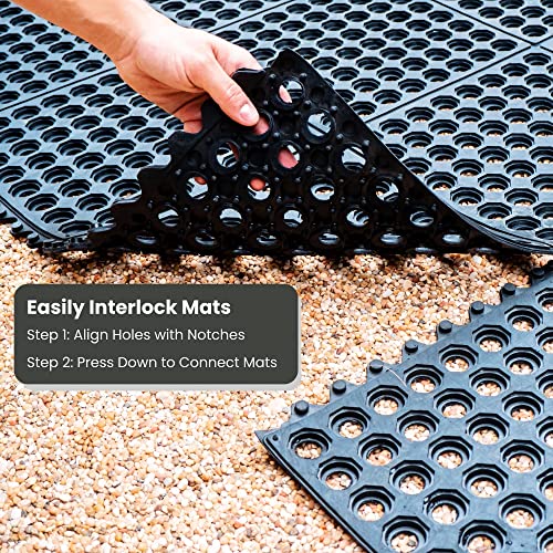 Envelor Interlocking Rubber Floor Tiles with Drainage Holes Anti Fatigue Garage Floor Mat Non Slip Wet Area Mat for Bar, Kitchen, Restaurant, Outdoor, Modular Snap Together 4-Pack, 36 x 36 inches