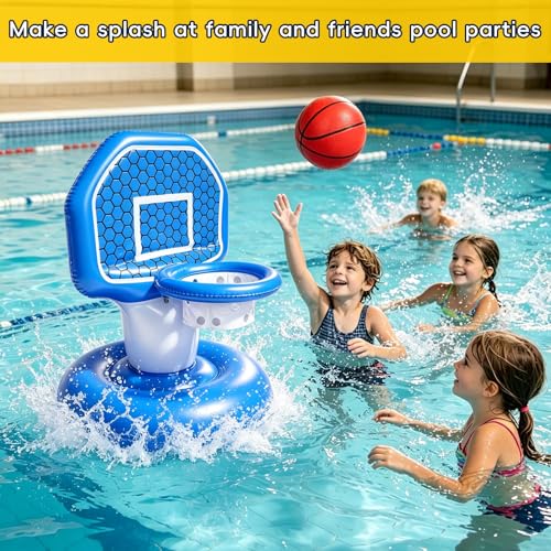 Pool Toys Inflatable Pool Floats Set, Inflatable Pool Basketball Hoop with 2 Balls for Indoor Outdoor Toddler Toys, Poolside Basketball Hoop Summer Water Toys for Boys Girls Age 3+