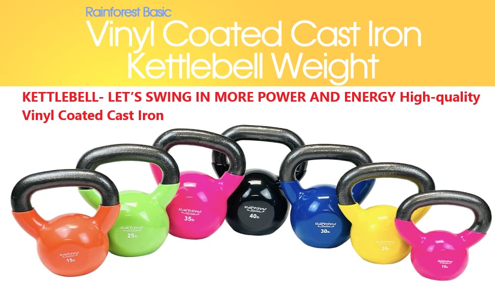 Vinyl Coated Cast Iron Kettlebell Weight - color: 20 LB + 20 LB -Yellow