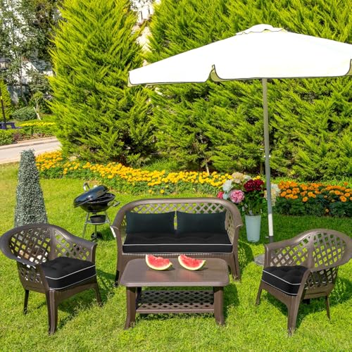 Chunful Set of 5 Outdoor Bench Cushions Set 44 x 19 Inch Tufted Waterproof Patio Furniture Seat Pad with Throw Pillows Loveseat Cushion for Square Settee Indoor Sofa Wicker Couch(Black) - color: Black
