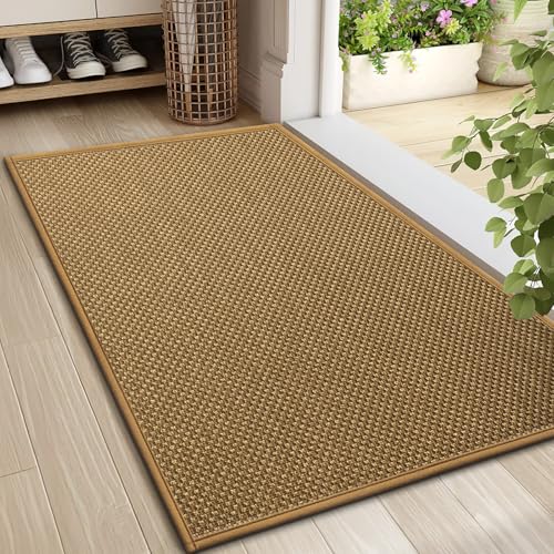 LEKEEPGO Door Mat 24"x36", Non Slip Door Mat Indoor Entrance, Rubber Backing Front Indoor Door mats Washable Absorbent Doormat Low-Profile Entryway Entry Resist Dirt Inside Door Mats, Light Brown - color: Light Brown, size: 2' X 3' (Rectangular)
