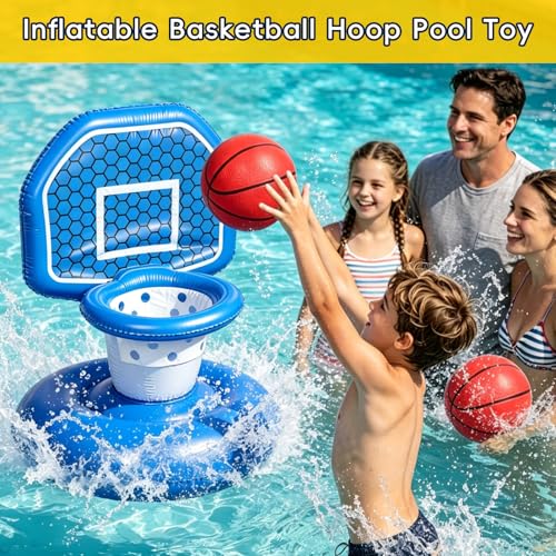 Pool Toys Inflatable Pool Floats Set, Inflatable Pool Basketball Hoop with 2 Balls for Indoor Outdoor Toddler Toys, Poolside Basketball Hoop Summer Water Toys for Boys Girls Age 3+