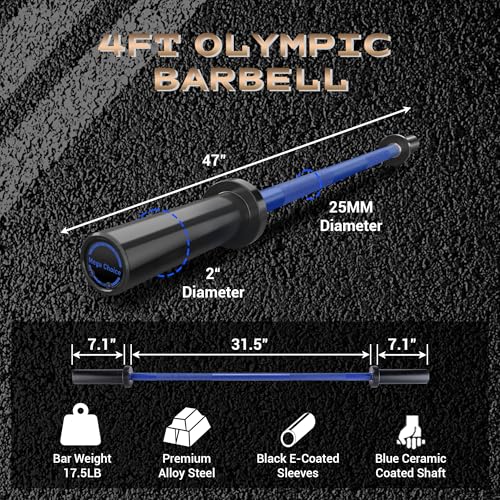 Barbell for Home Gym, 500LB to 1500LB Capacity with Copper Sleeves, for Weightlifting & Powerlifting (Multiple Sizes: 4FT Short b-Ar, 47" EZ Curl b-Ar, 7FT Power b-Ar)