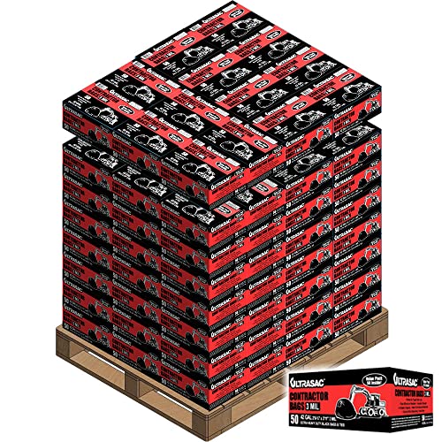 Ultrasac Contractor Bags, 42 Gallon, 32.75" X 47" - 3 MIL Thick Large Black Trashbags for Construction and Commercial use - (1 Pallet of 112 Cases, 5600 Bags Total), 50 Ct. (719963) - size: 1 Count (Pack of 5600)