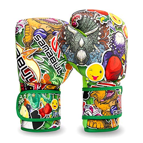 Sticker Bomb Adult Boxing Gloves - color: Dino Jungle, size: 12 OZ