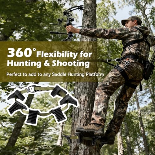 Saddle Hunting Platform Steps, Ultra-Light Ring of Steps for Climbing Bow Hunting with 6 Feet Heavy-Duty Strap & Cam Buckle, Ergonomic Anti-Slip Design - size: 4 Pack
