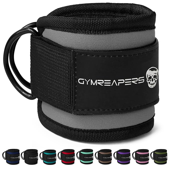 Gymreapers Ankle Straps For Cable Machine Kickbacks, Glute Workouts, Lower Body Exercises - Adjustable Leg Straps with Neoprene Padding - color: Overcast, size: Pair