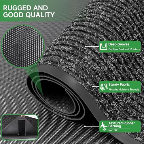 100pointONE Front Door Mat, Heavy Duty Indoor Outdoor Doormat for Entryway, 72" x 24" Low Profile Outdoor Mats for Home Entrance, Stain and Fade Resistant Welcome Mat for High Traffic Area, Black - color: Black Striped, size: 2' x 6' (Rectangular)