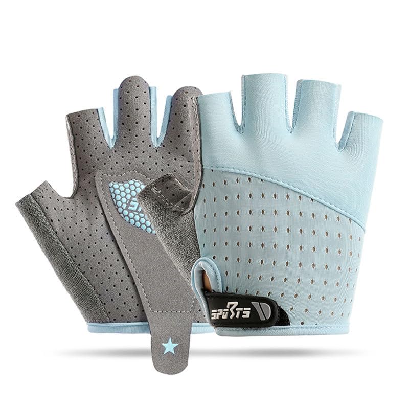 Kids-Fingerless-Workout-Cycling-Gloves Girls Boys, Breathable Mesh Sport Gloves with Non-Slip Palm Ages 3-12 - color: Blue, size: Medium