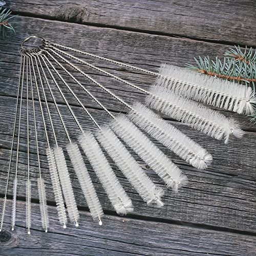 CiaraQ Bottle Cleaning Brushes, 8 Inch Nylon Tube Brush Set | White Cleaner for Narrow Neck Bottles Cups with Hook, Set of 13pcs, White - color: White, size: 8.0 Inch (13pcs)