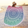 Oversize Round Mandala Beach Towel Blanket, Circle Microfiber Bohemian Boho Quick Dry Super Water Absorbent Towel, Hippy Gypsy Yoga Mat Picnic Table Mediation Throw Tapestry with Tassel Ultra ,59” - color: Green Pink Mandala Beach Towel