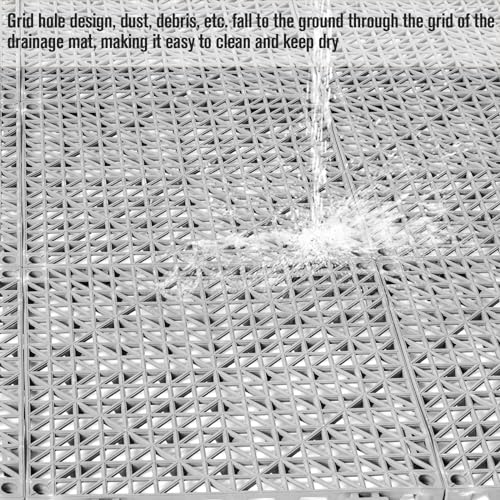12 Pcs Drainage Mat Modular Interlocking Cushion 11.8" x 11.8" Garage Floor Tiles Non-Slip Splicing Rubber Floor Tiles for Drain, Deck, Pool, Outdoor/Indoor (Grey) - size: 11.8"x11.8"Grey