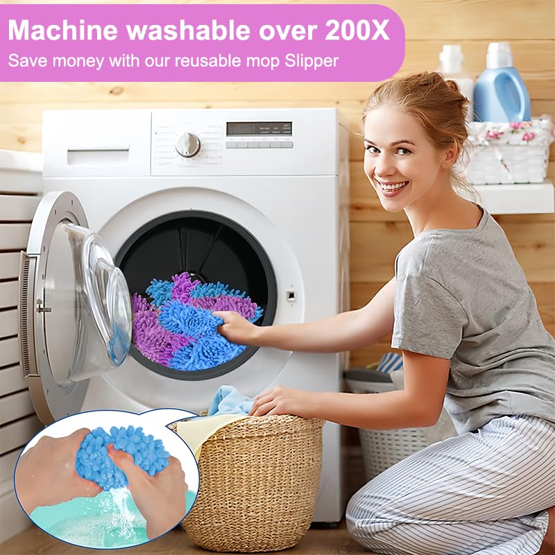 Mop Slippers Reusable Microfiber Cleaning Slippers for Floors, Multi-Function Washable Mop Slippers for Home, Kitchen & Bathroom, Purple(1 Pair)
