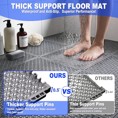 50 PCS Modular Interlocking Cushion Interlocking Floor Tiles with Hole Drainage Mat 10" x 10" Non Slip Pool Deck Mat Outdoor for Drain Deck Pool Patio Shower Kitchen Balcony (Grey) - color: Grey