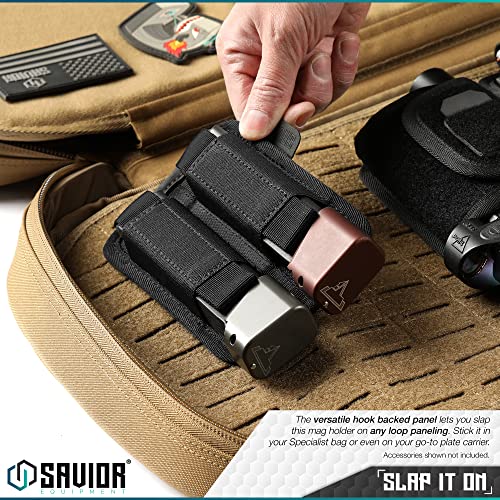 Savior Equipment Tactical Pistol Mag Pouch 9mm .40 45acp Open-Top Single & Double Stack Mag Holder Softshell Mags Storage Universal Magazine Carrier, Elastic Band to Hold Tight, Hook-Backed Panel - color: Obsidian Black (2-Slot)
