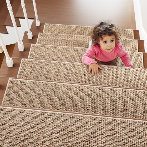 PADOOR Non Slip Stair-Treads, Rubber Backing Stair-Runners for Wooden Steps, 7PCS Residue Free Carpet Stair Treads for Kids and Dogs 8"x30" Beige - size: 7PCS, style: Beige