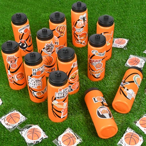 Basketball Party Favors, 2 Pack Water Bottles, 200 Stickers | 12 Basketball-Pattern Bottles, 200 Themed Stickers, BPA-Free 20 oz Design, Leak-Proof Lids, Ideal for Teams and Parties - style: 2# 2 Pack-Basketball