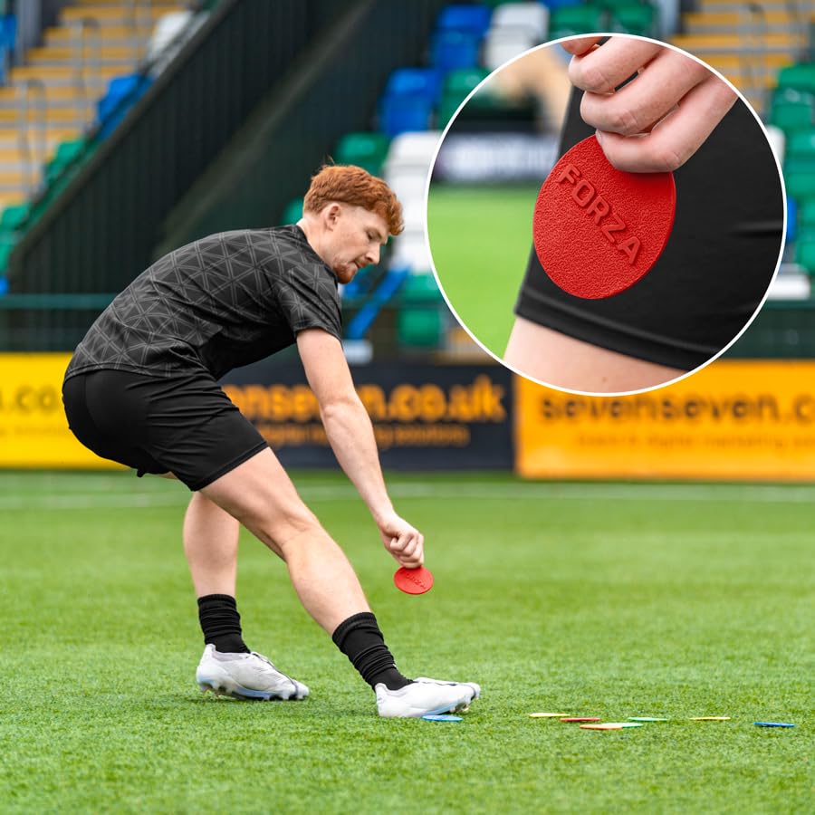 FORZA Flat Disc Markers | Brightly Colored Training Markers for Soccer & Outdoor Play – Available in Mini (Set of 20) or Standard (Set of 10) - color: Red, style: Mini (3.5in)
