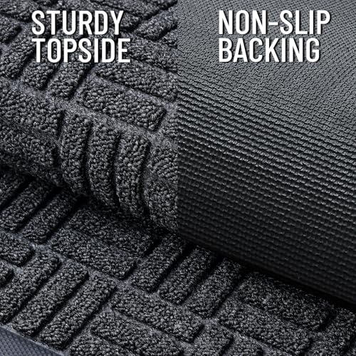 OLANLY Front Door Mat Outside Entrance 59x34, Absorbent, Heavy Duty Sturdy Natural Rubber Doormat Indoor Outdoor, Non-Slip, Stain and Fade Resistant, Low Profile Floor Mat for Entryway, Black Gray - color: Black Gray, size: 59" X 34"