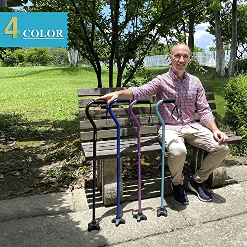 Walking Cane Foldable for Men & Women Seniors for Balance,Self Standing Folding,Height Adjustable Anti-Slip Lightweight Alloy Walking Stick for Travel Mobility Aid - color: Matte Ocean Blue Offset Handle