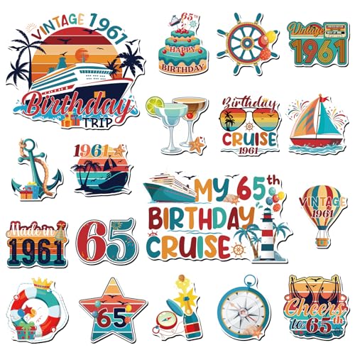 Wxiben Cruise Door Decorations Magnetic - 18 Pcs 65th Birthday Cruise Door Magnets Cheers to 65 Years Old Carnival Cruise Ship Door Decoration Happy 65th Birthday Stickers for Party Cabin Fridge Decor - style: 65th Birthday