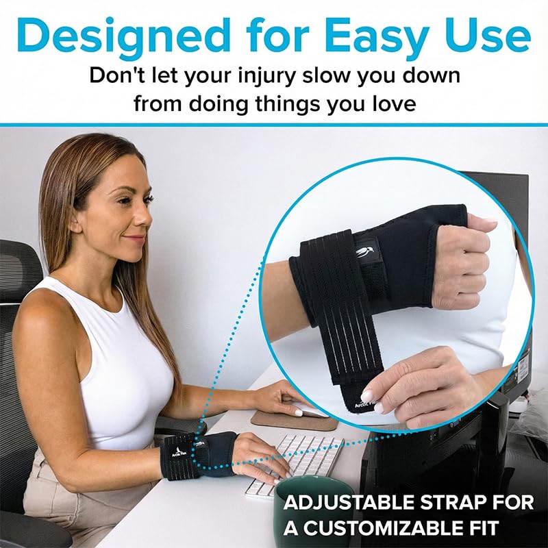 Arctic Flex Wrist & Thumb Ice Pack Wrap - Extra Strength Hot & Cold Therapy | Reusable Hand Freeze Sleeve - for Arthritis, Carpal Tunnel, Surgery, & Pain Relief (Fits Left & Right) - color: Black, size: Large