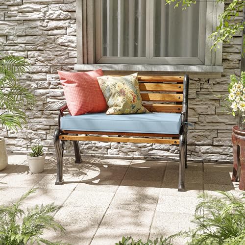 Premium Outdoor Bench Cushions for Patio Furniture 3.5inches Memory Foam Bench Cushion Waterproof Fade Resistant Porch Swing Cushions with Straps 36×18 Inch Light Blue - color: Light Blue, size: 36'' x 18'' x 3.5''