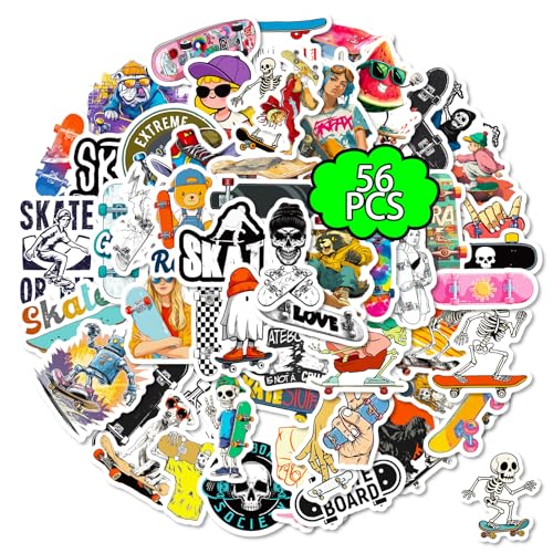 56PCS Skateboarding Stickers Aesthetic PET Transparent Stickers Graffiti Butterfly Decals Waterproof Decorative Decals for Scrapbook Journal Planner Water Bottles Phone Cases Laptops - color: Skateboard