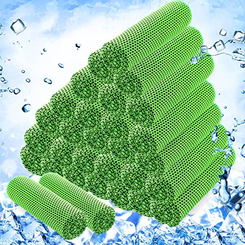 Hosuly 30 Pack Cooling Towels, 40"x12" Ice Breathable Soft Chilly Sweat Rag Microfiber Workout Rags for Gym Cooling Towels for Neck and Face for Yoga Golf Sport Running - color: Bright Green