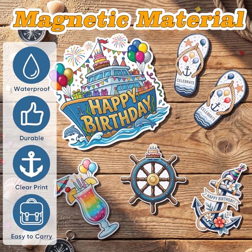 Kanayu 6 Pcs Happy Birthday Cruise Door Decorations Magnetic Large Ship Decorations Magnets Anchor Cruise Decor Car Fridge Magnet Decal for Carnival Stateroom Door - style: Happy Birthday