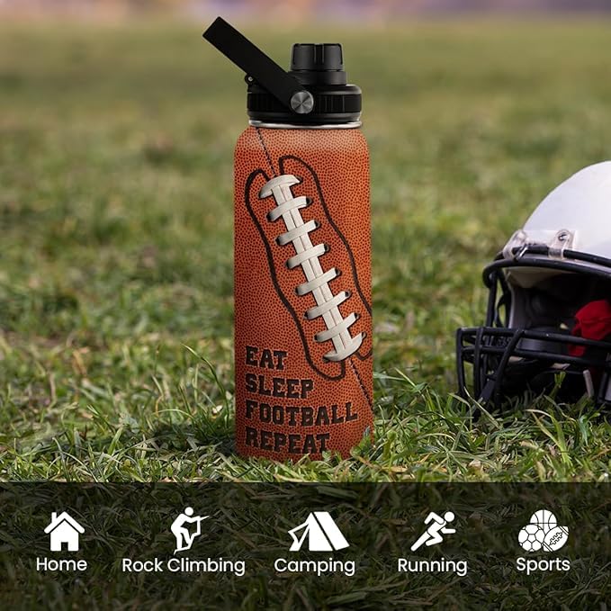 SANDJEST Football Water Bottle 32oz Insulated Stainless Steel Sports Bottle - Football Fans - color: Football 2