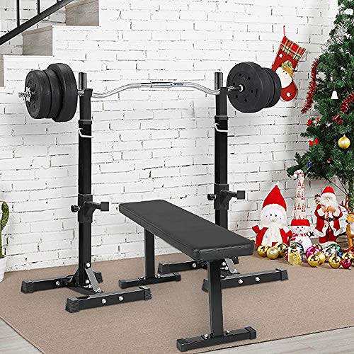 Yaheetech Adjustable Squat Rack Pair, Barbell Bench Press Stands, Home Gym | Sturdy steel stands support up to 550 lb, adjust in height with safety spotter arms, and save space in your home gym setup.