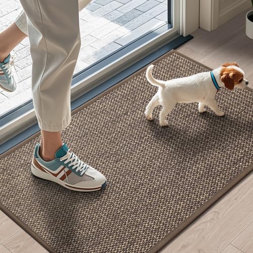 LEKEEPGO Door Mat 17"x29", Non Slip Door Mat Indoor Entrance, Rubber Backing Indoor Door mats Washable Absorbent Low-Profile Doormat Front Entryway Entry Resist Dirt Inside Door Mats, Brown - color: Coffee, size: 1'5" X 2'5" (Rectangular)