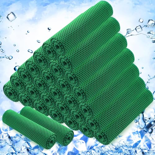 Hosuly 30 Pack Cooling Towels, 40"x12" Ice Breathable Soft Chilly Sweat Rag Microfiber Workout Rags for Gym Cooling Towels for Neck and Face for Yoga Golf Sport Running - color: Green