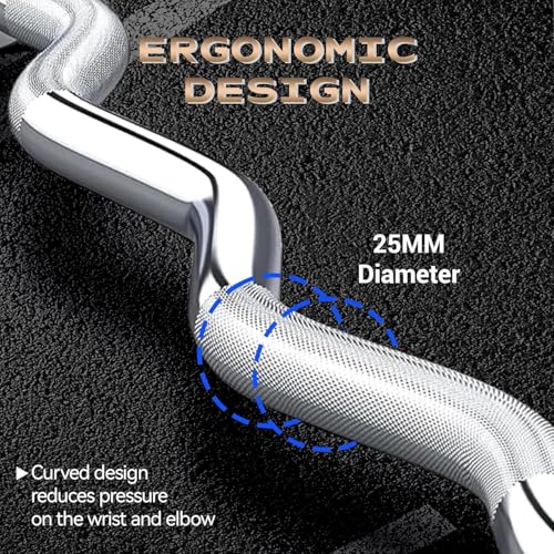 Olympic EZ Curl Barbell Bar, 47" EZ Curl Bar for Weight Lifting, Biceps, Triceps, Back/Leg Muscle Group Exercise,Chrome Curling Bar for 2 Inch Weight Plates,With 2 Spring Collars - color: Silver