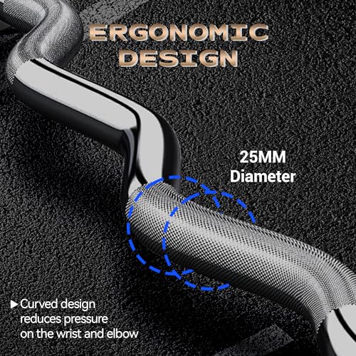 4FT Ez Curl Barbell Bar, O-Lympic Barbell Curl Bar with 2 Spring Collars, Bearing & Bronze Bushing Rotating Sleeves, Knurled Grip, Durable Rust-Proof Design for Squats/Curls/Bench Press, Black
