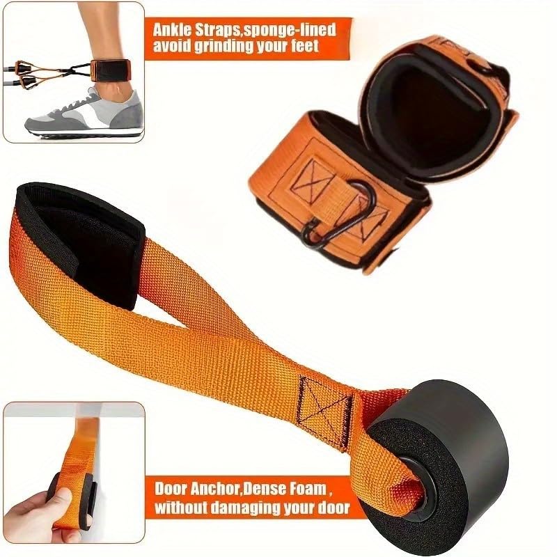 5-Piece Heavy Duty Latex Resistance Bands Set, 225lbs Total Capacity - Adjustable Home Gym Equipment with Handle, Door Anchor for Full Body Workout