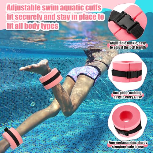 4 Pcs Water Aquatic Exercise Set 2 Ankle Wrist Swimming Weights 2 Water Aquatic Exercise Dumbbells PE Materials Dumbbell Aerobics with Non Slip Handle for Swim Pool Fitness Equipment
