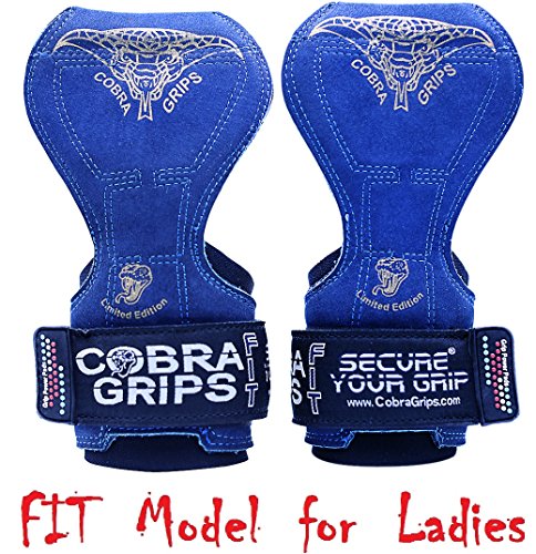 Cobra Grips Weight Lifting Gloves with Adjustable Neoprene Padded Wrist Wraps - Heavy Duty Alternative to Power Lifting Hooks for Deadlifts - color: FIT Blue Leather, size: 4.25 - 7.0"