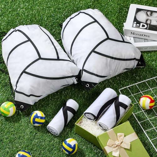 Hahafelt 24 Pcs Team Gifts, Including 12 Cooling Towels, 12 Drawstring Backpack Sports Party Favor for Teens Players Athletes Gifts Sport Supplies - style: Volleyball Style