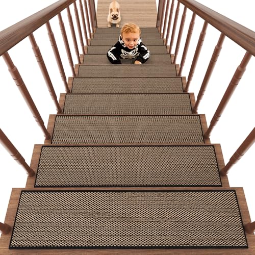 PADOOR Non Slip Stair-Treads,Rubber Backing Stair-Runners for Wooden Steps,15PCS Residue Free Carpet Stair Treads for Kids and Dogs 8"x30" Black - size: 15PCS, style: Black