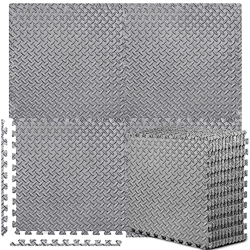 BEAUTYOVO Puzzle Exercise Mat with 12/24/48 Tiles Interlocking Foam Gym Mats, 24'' x 24'' EVA Foam Floor Tiles, Protective Flooring Mats for Gym Equipment - color: 48 Sq.ft/12 Tiles - All-gray