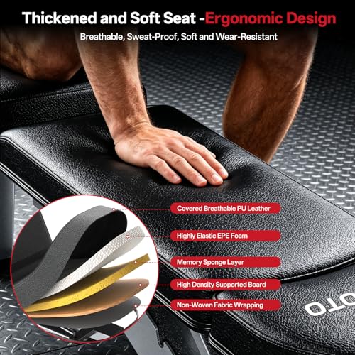 JOROTO FID Adjustable Weight Bench 1300LBS Capacity for Home Gym | Heavy Duty Workout Bench Press with Incline Decline Positions, 34'' Backrest and Wheels for Strength Training at Home Gym